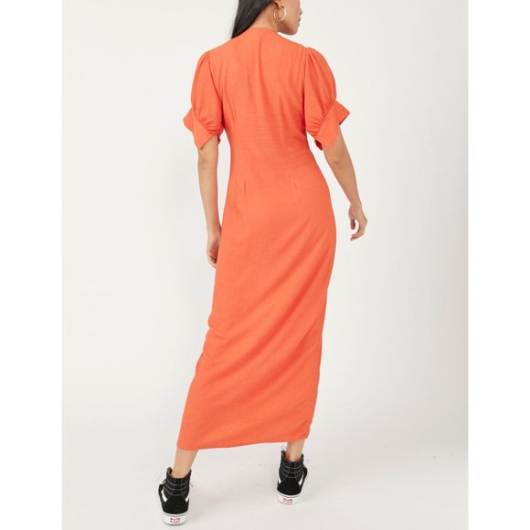 🎉LAST CHANCE🎉 FREE PEOPLE Vintage Summer Midi Dress / Tangerine Tango - Picture 3 of 6